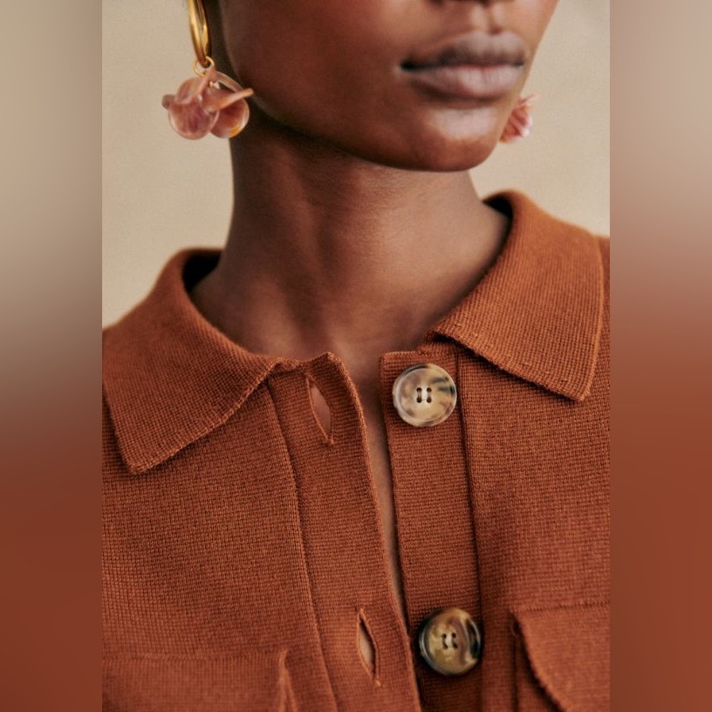 Sezane Rust-Brown Button Front Pocket Sweater - Picture 4 of 5